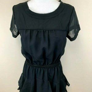 Converse One Star S Semi Sheer Black Tie Waist Tiered Ruffle Dress
